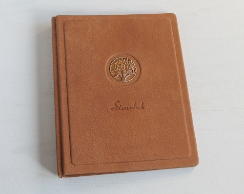 Stammbuch "Goldene Lebensbaum" aus cognacbraunem Leder,  DIN A5